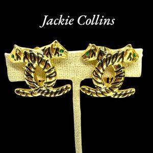 Vintage Jackie Collins Interlocking Double Tiger/Panther Clip On Earrings